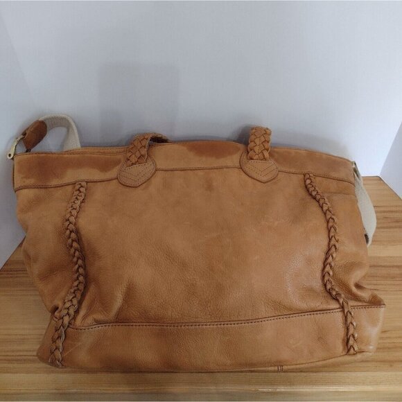 Tommy Hilfiger Cognac Soft Pebble Leather Adjustable Crossbody Tote Bag - Picture 3 of 13